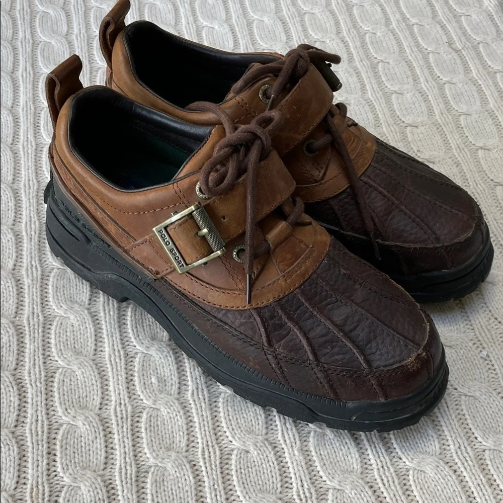 Ralph Lauren Polo Sport Dover III Duck Ankle Boots Two-Tone Brown Leather 7B